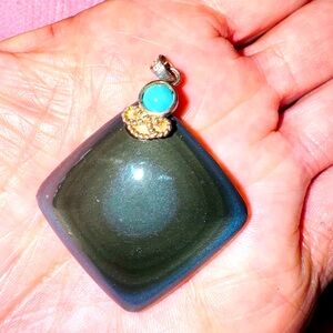 Beautiful .925 Black OBSIDIAN and SLEEPING BEAUTY Turquoise Pendant